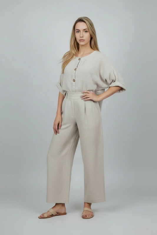 Cotton Button Top - Beige