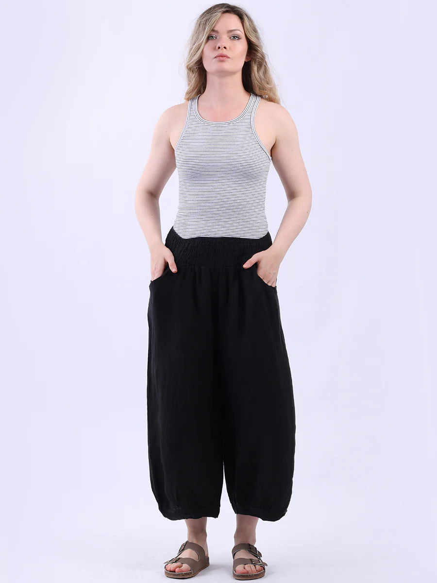 Linen Palazzo Pants - Black