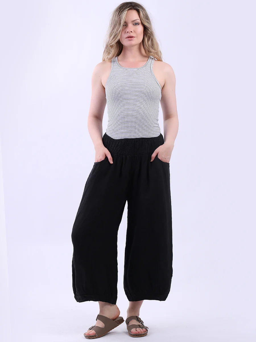 Linen Palazzo Pants - Black