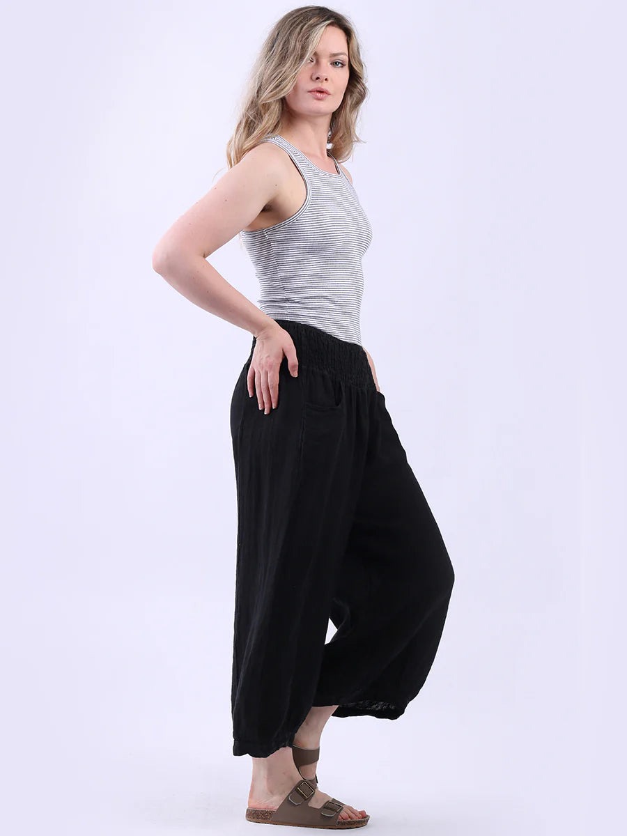 Linen Palazzo Pants - Black