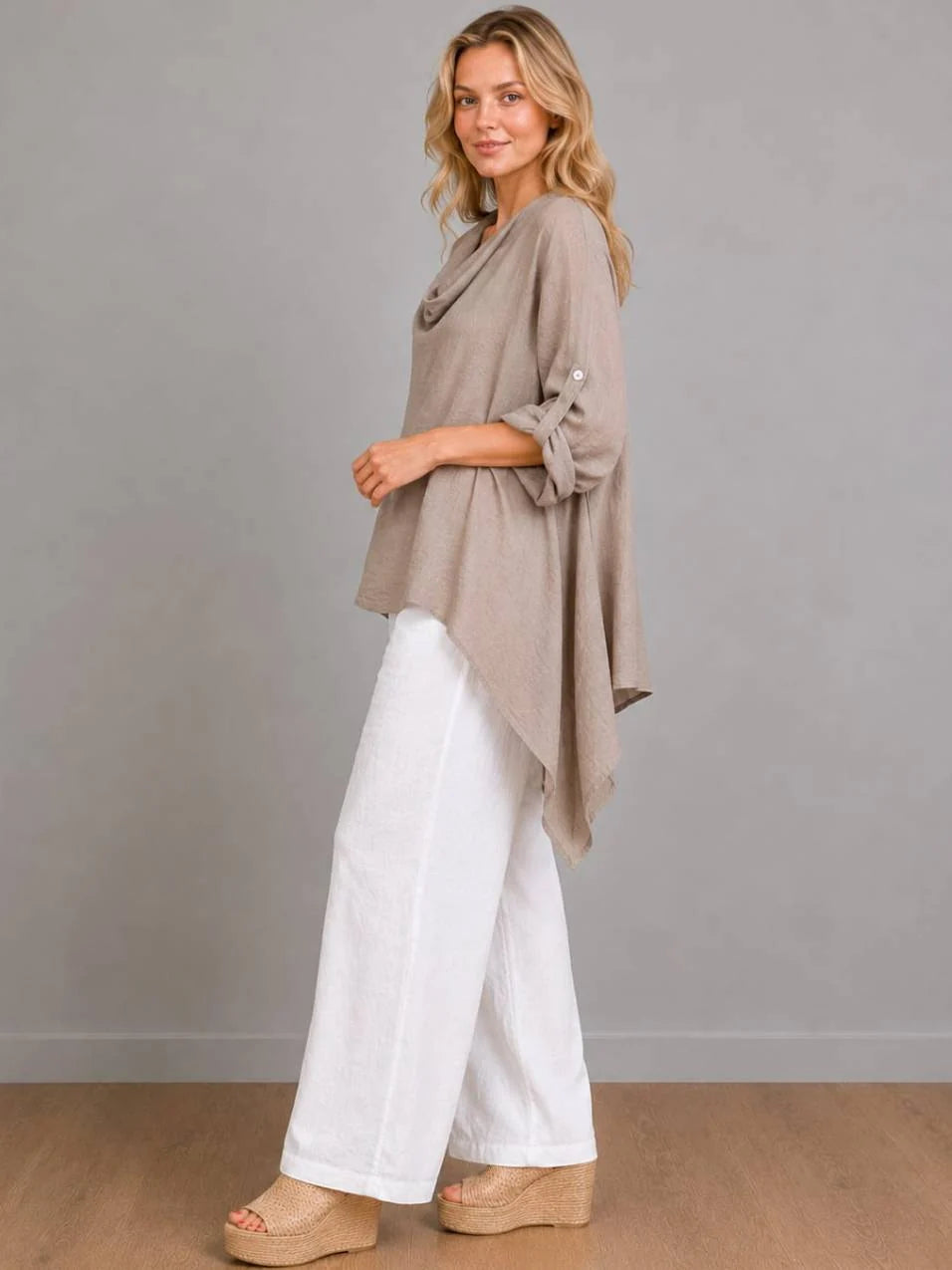 Cowl Neck Tunic Top - Mocha