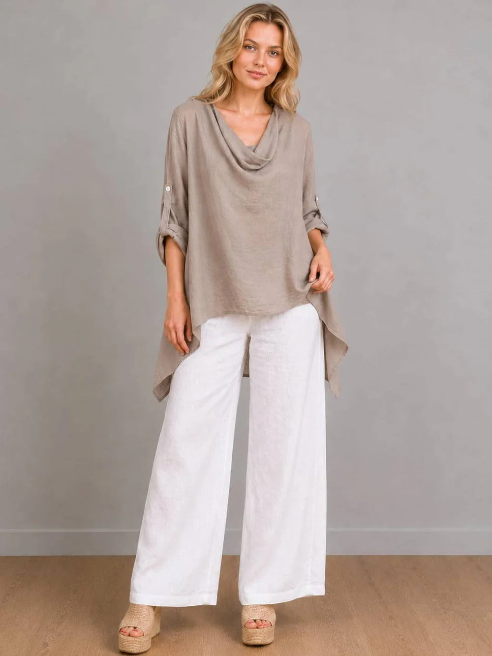 Cowl Neck Tunic Top - Mocha