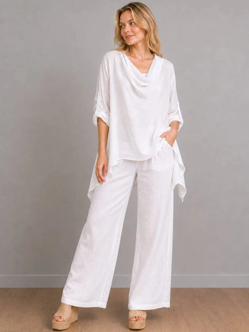 Cowl Neck Tunic Top - White