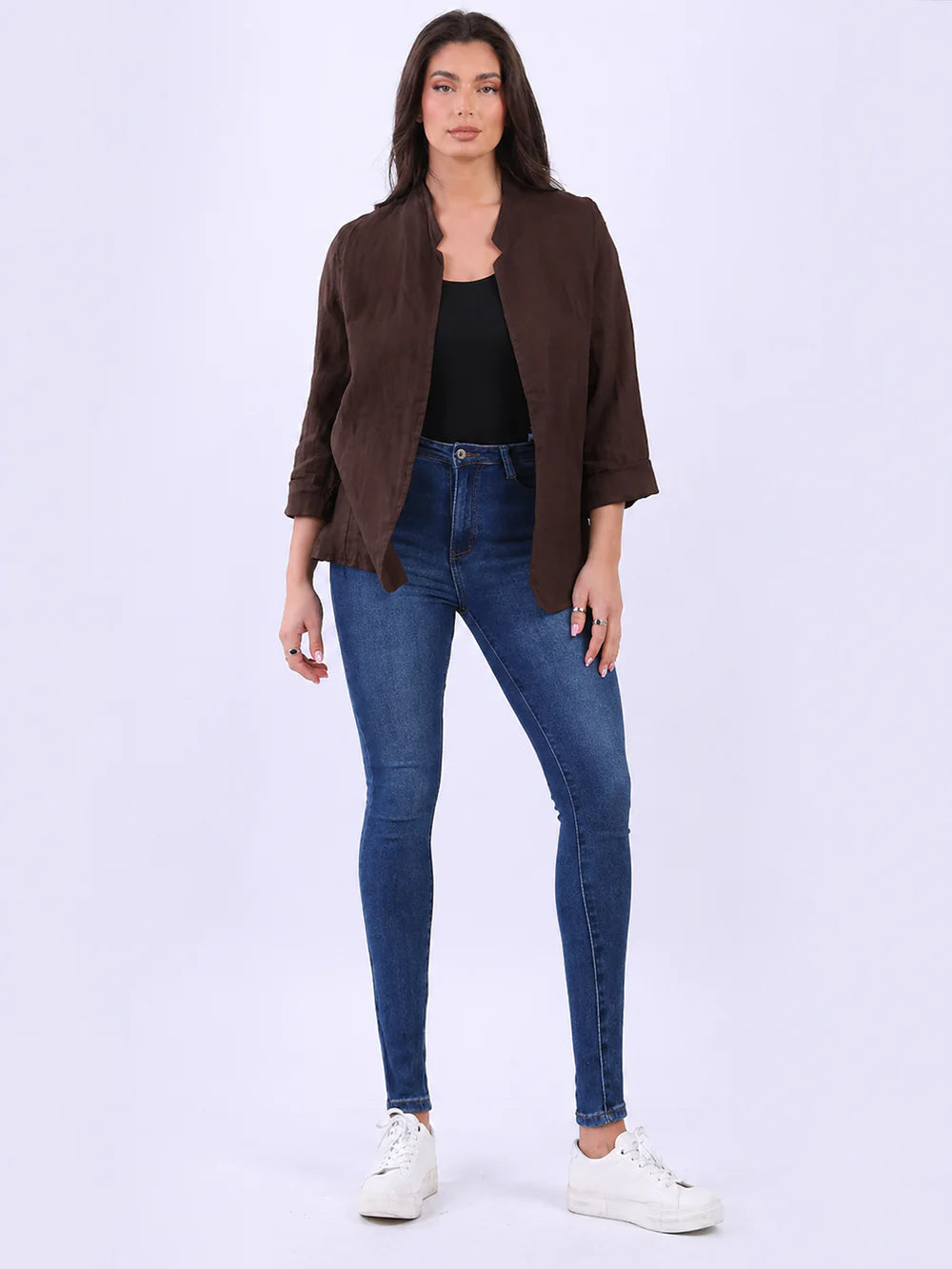 Linen Blazer Jacket - Chocolate
