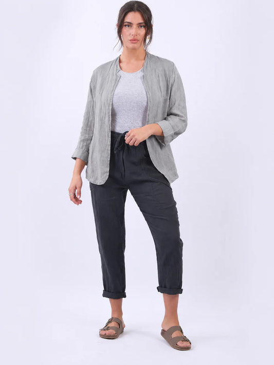 Linen Blazer Jacket - Grey