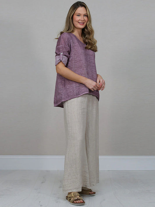 Acid Wash Long Sleeve Top - Eggplant