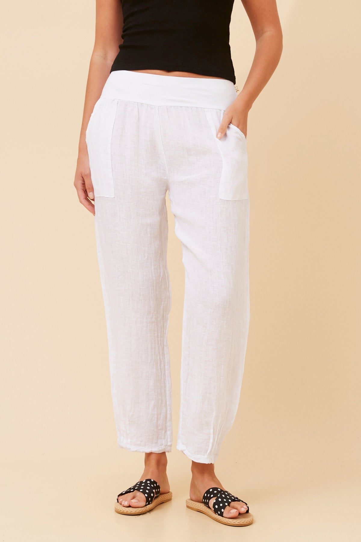Straight Linen Pants - White