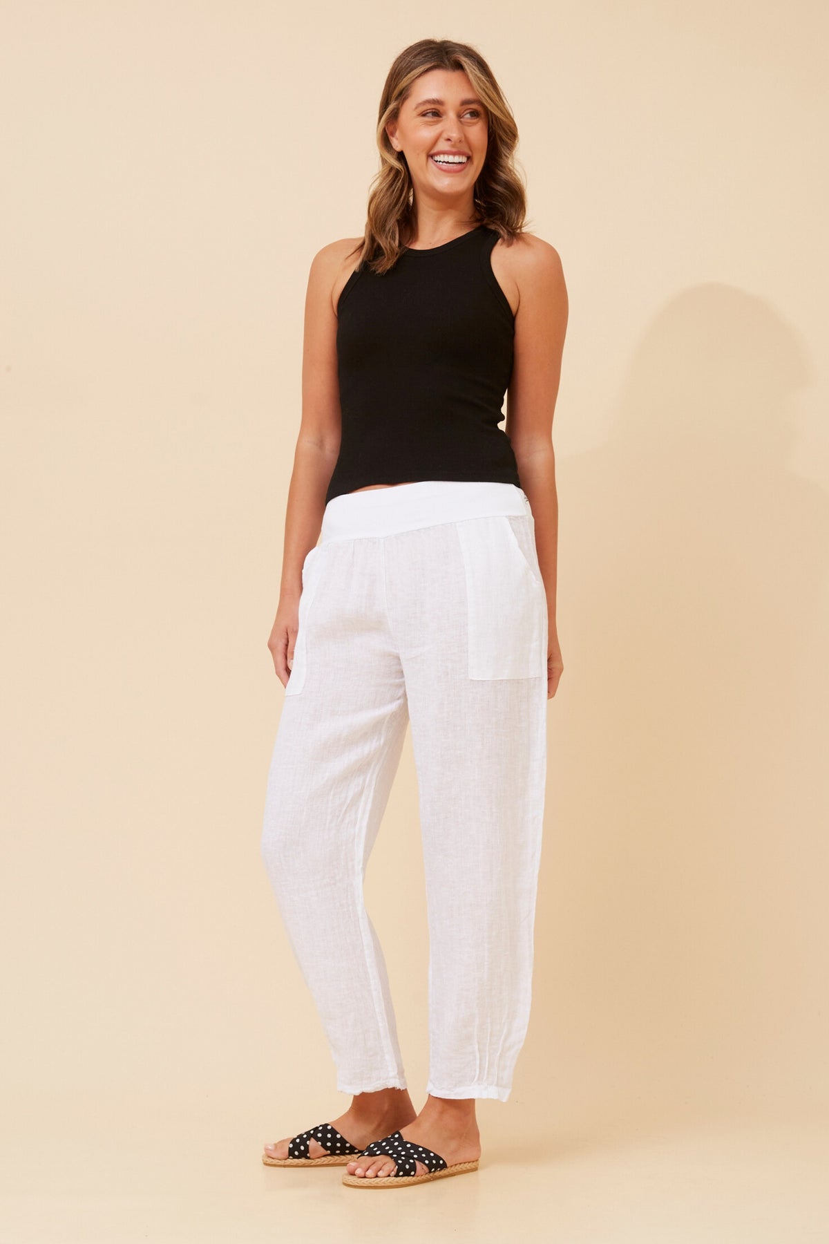 Straight Linen Pants - White