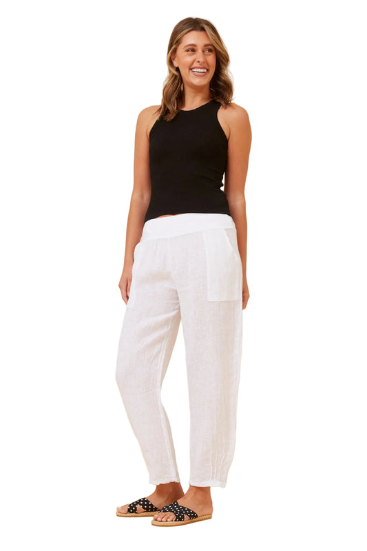 Straight Linen Pants - White