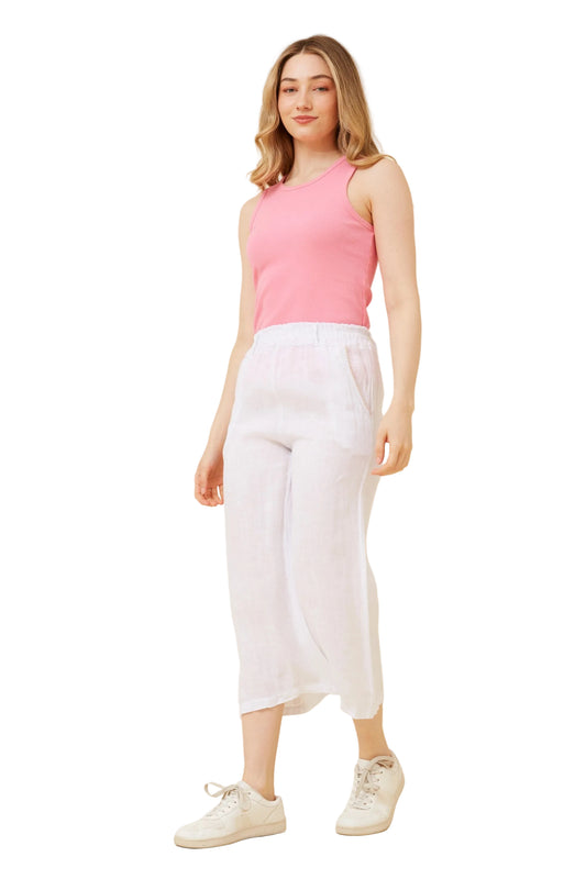 3/4 Linen Pants - White