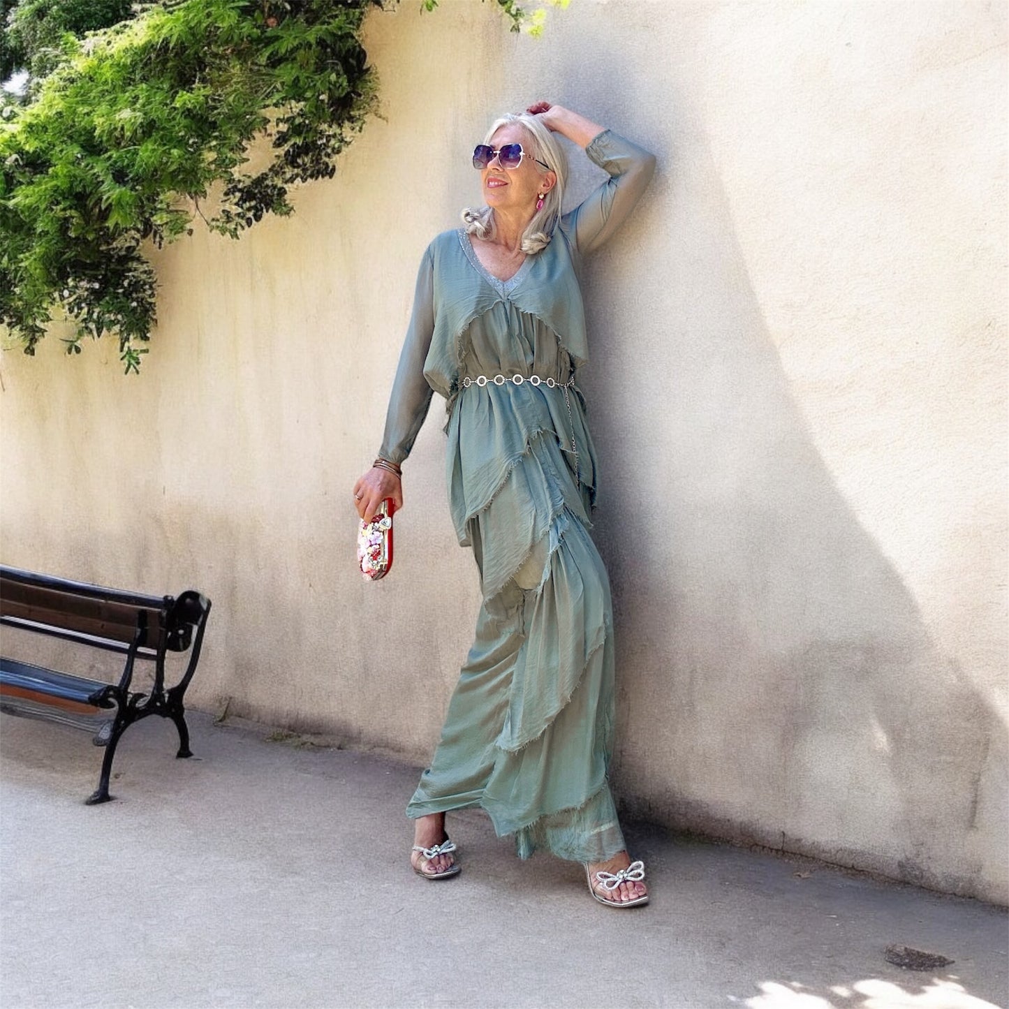 Italian Silk Dress - Sage