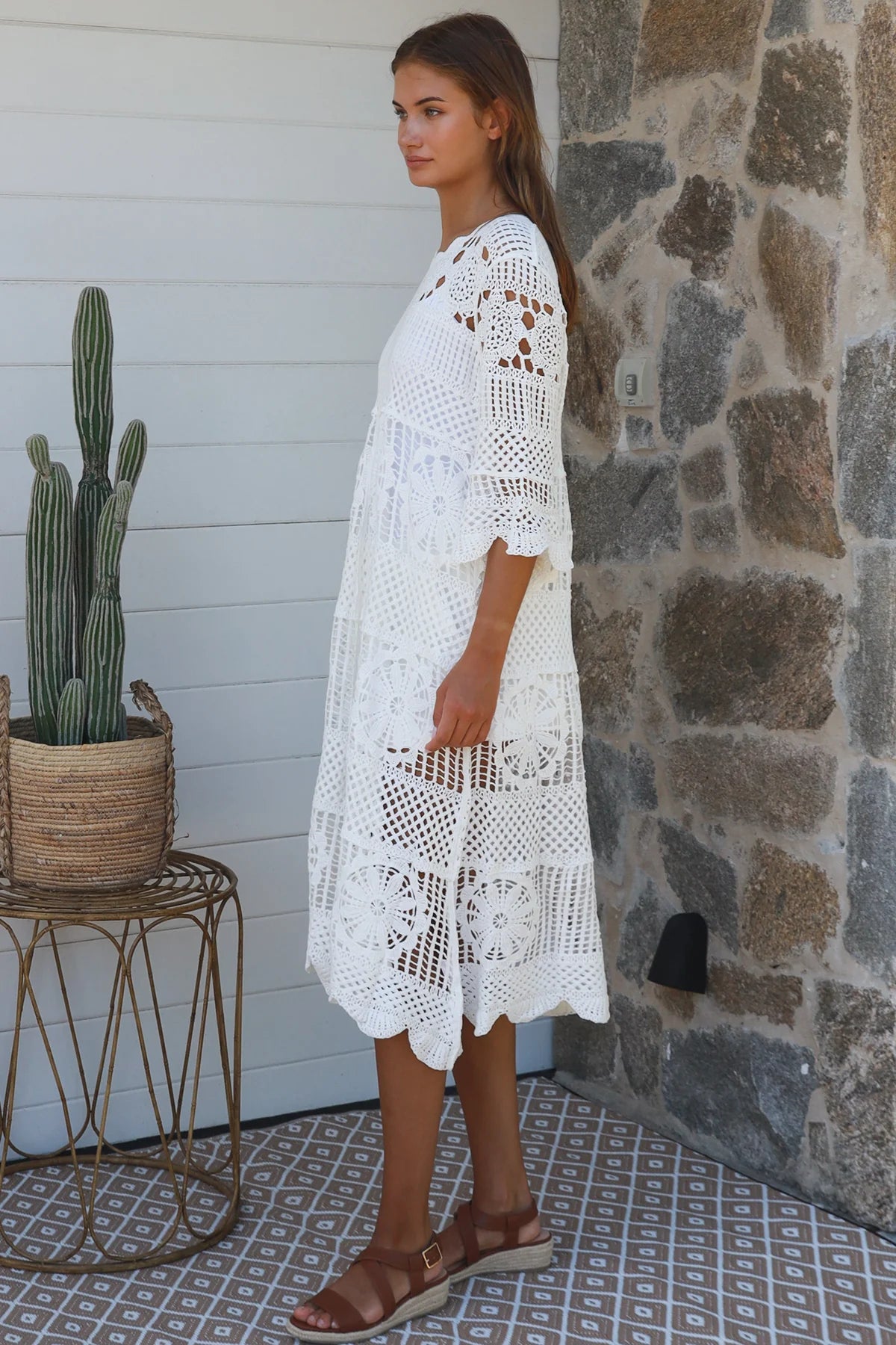 Mandala Crochet Dress - White