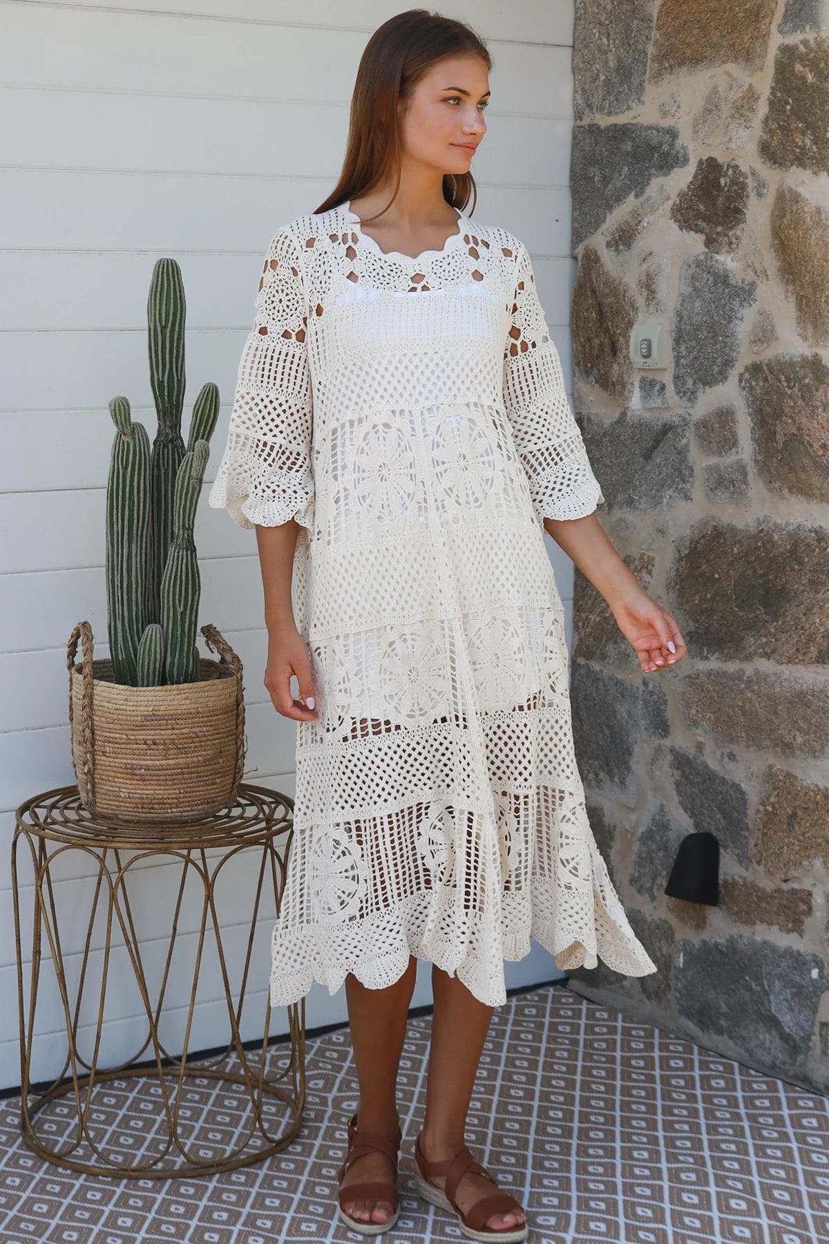 Mandala Crochet Dress - Cream