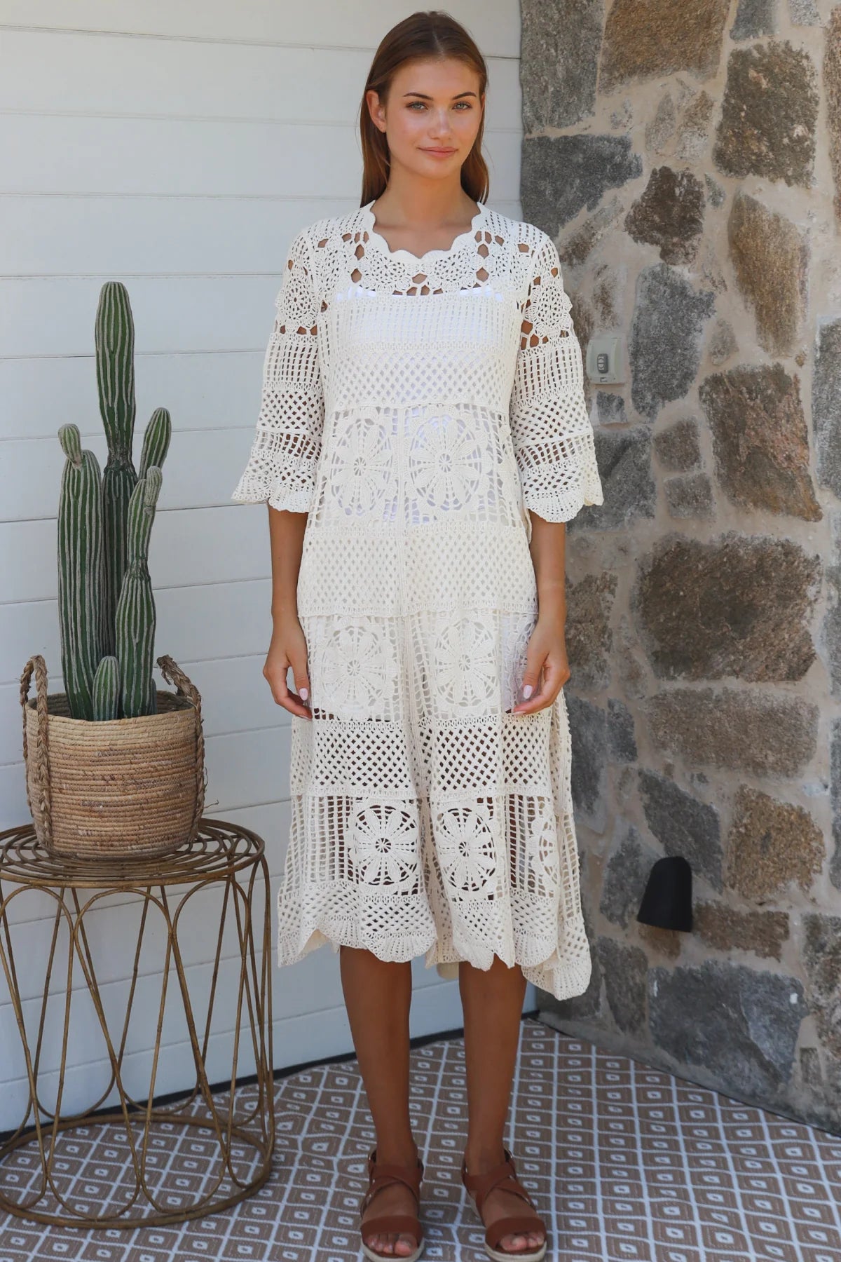 Mandala Crochet Dress - Cream