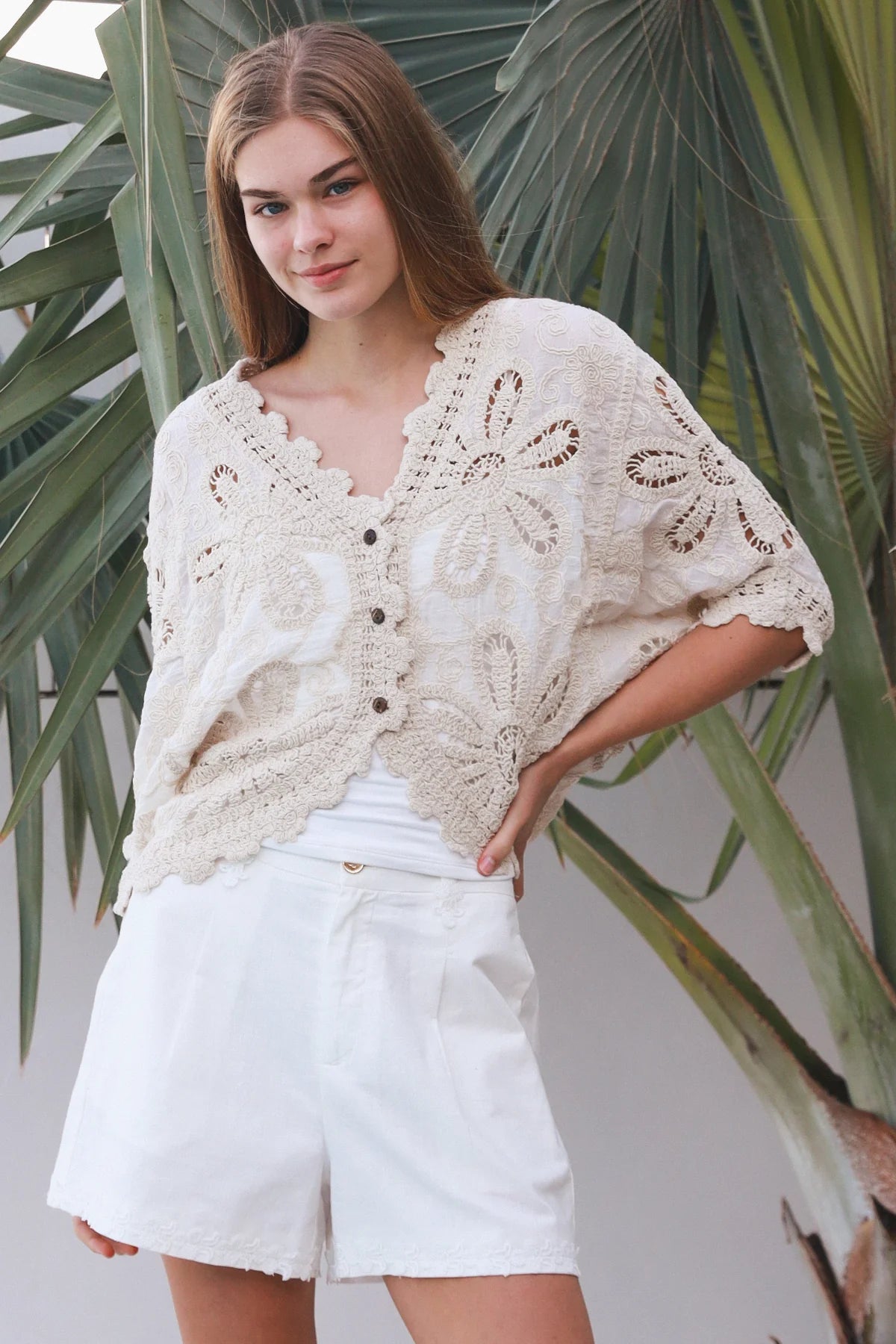 Flower Button Blouse - Cream