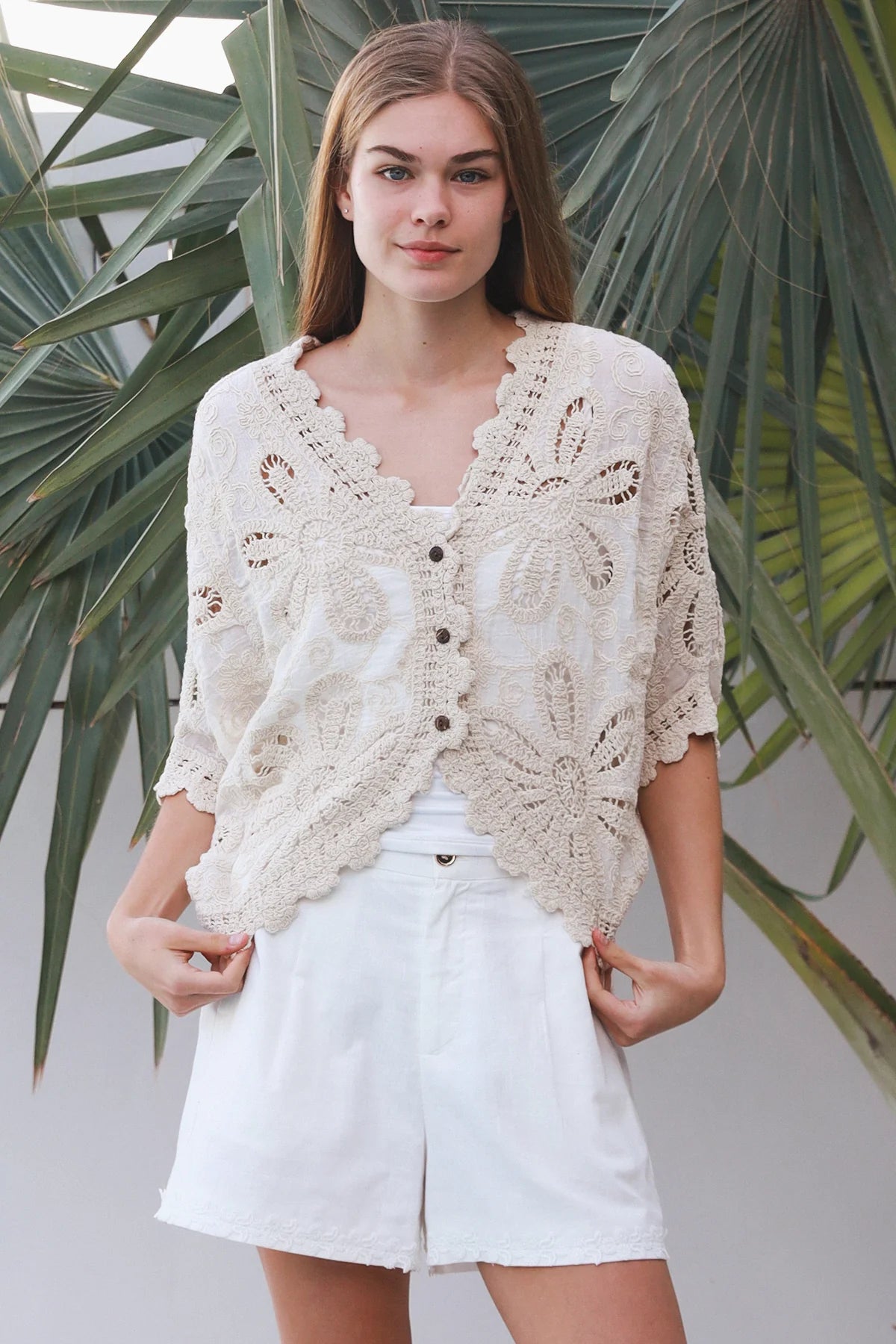 Flower Button Blouse - Cream