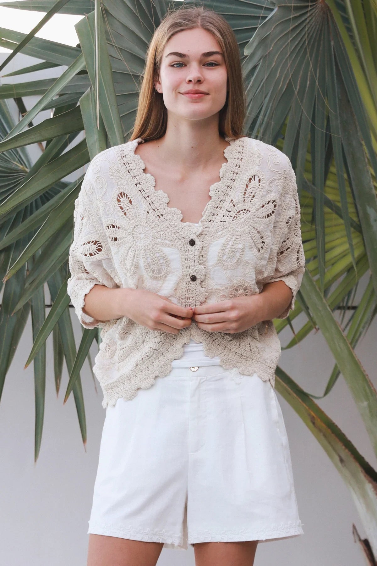 Flower Button Blouse - Cream