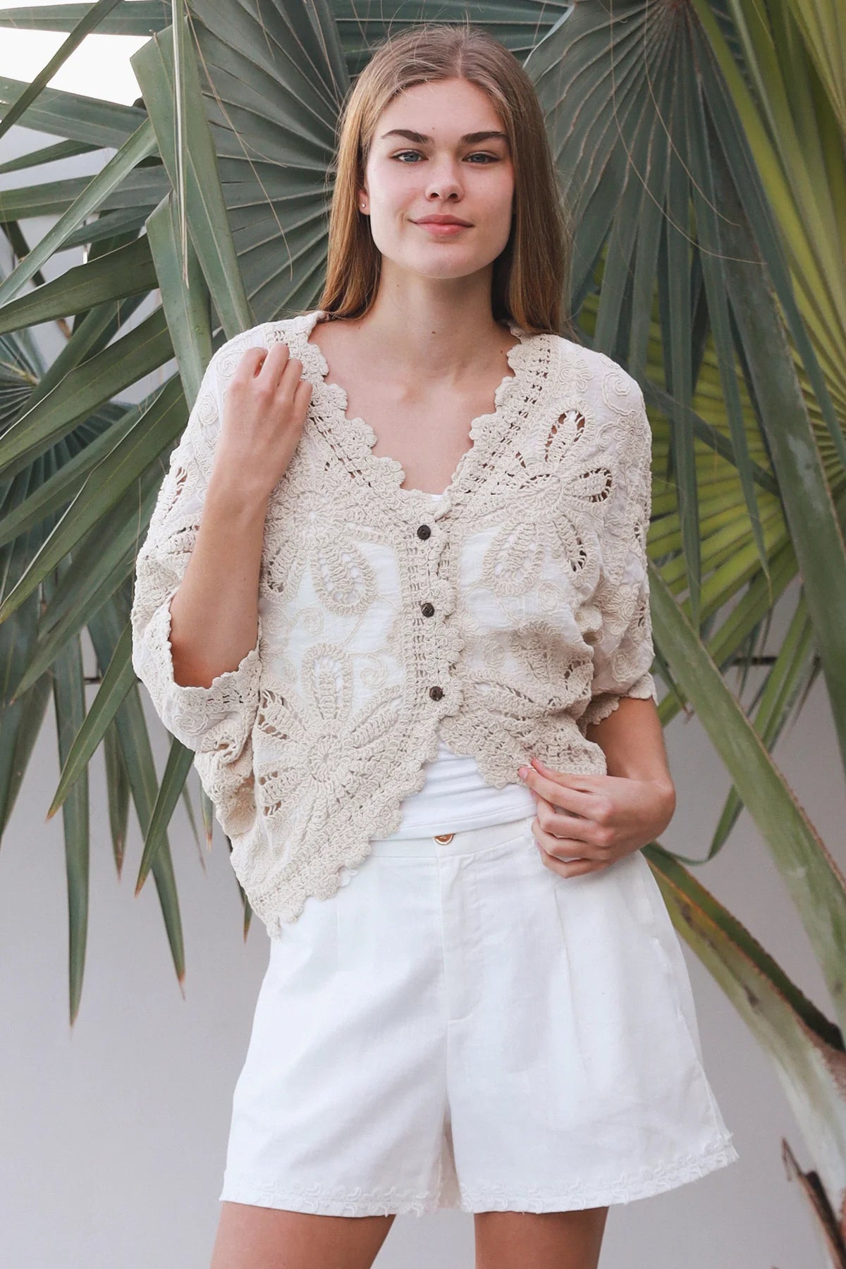 Flower Button Blouse - Cream