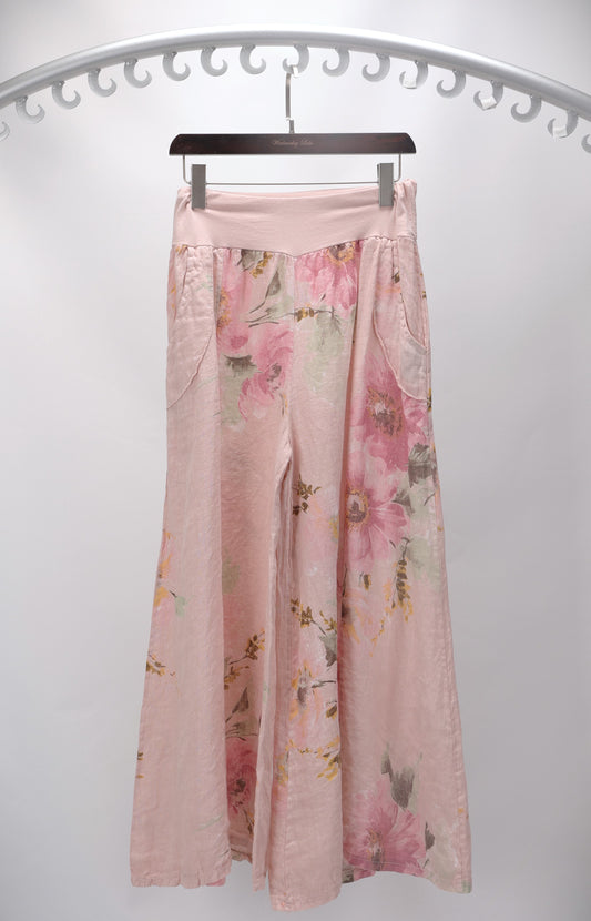 Wide Leg Floral Pants - Pink