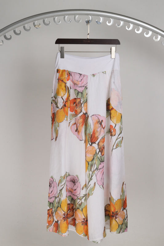 Floral Tia Pants - White
