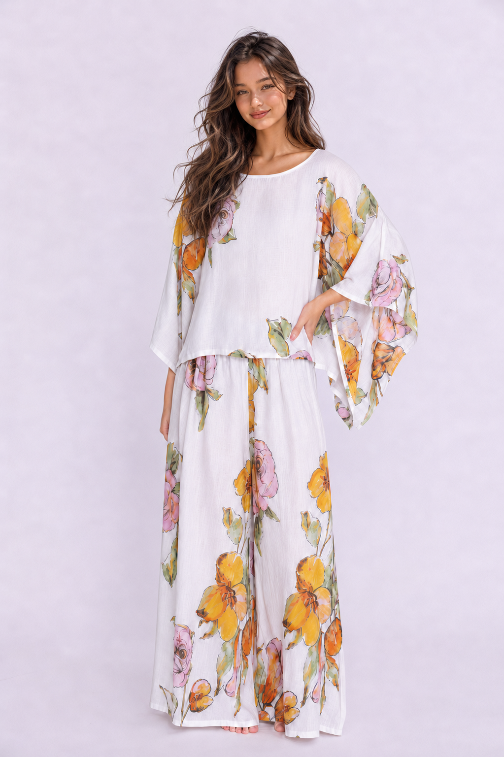 Floral Tia Pants - White