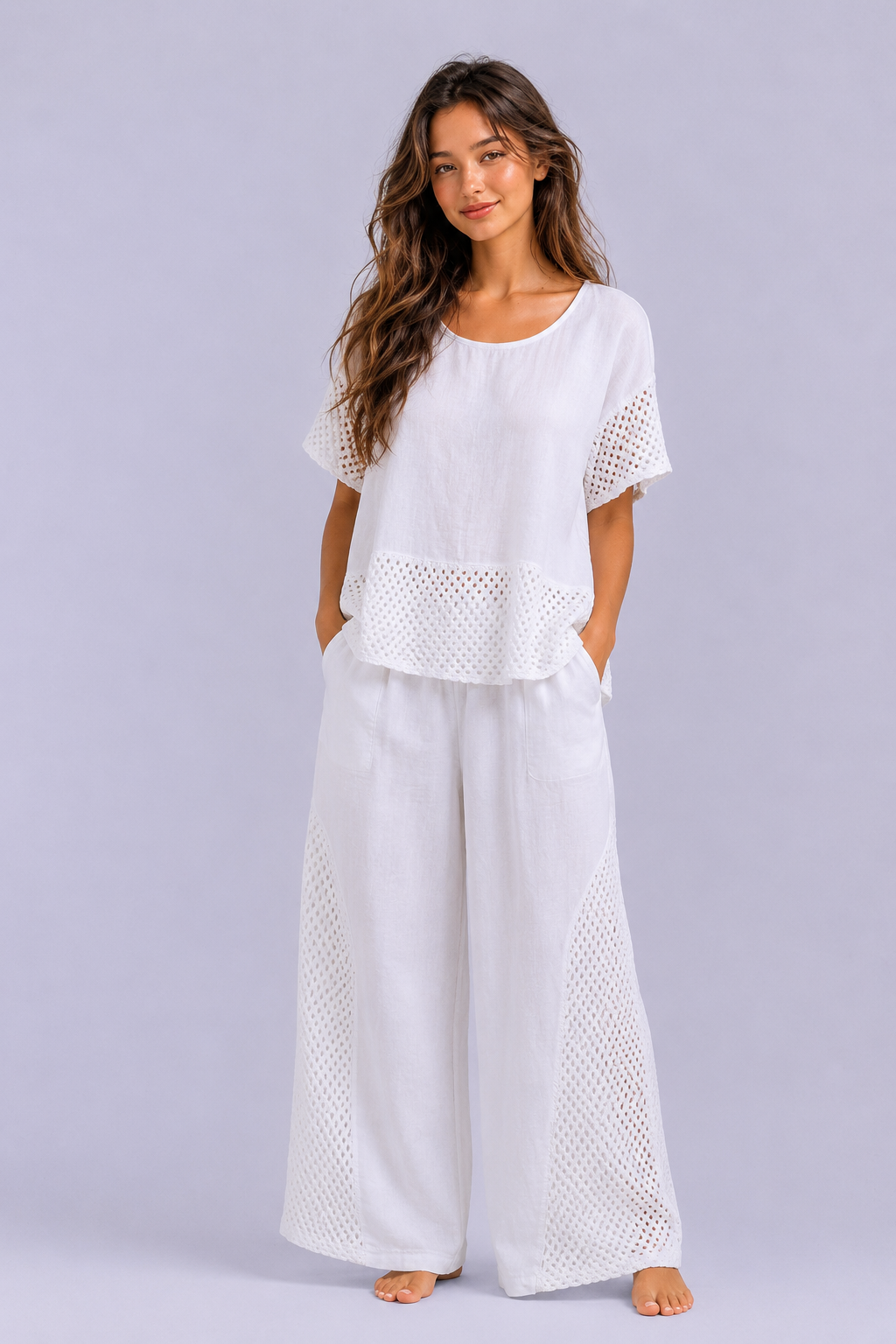 Panel Linen Pants - White