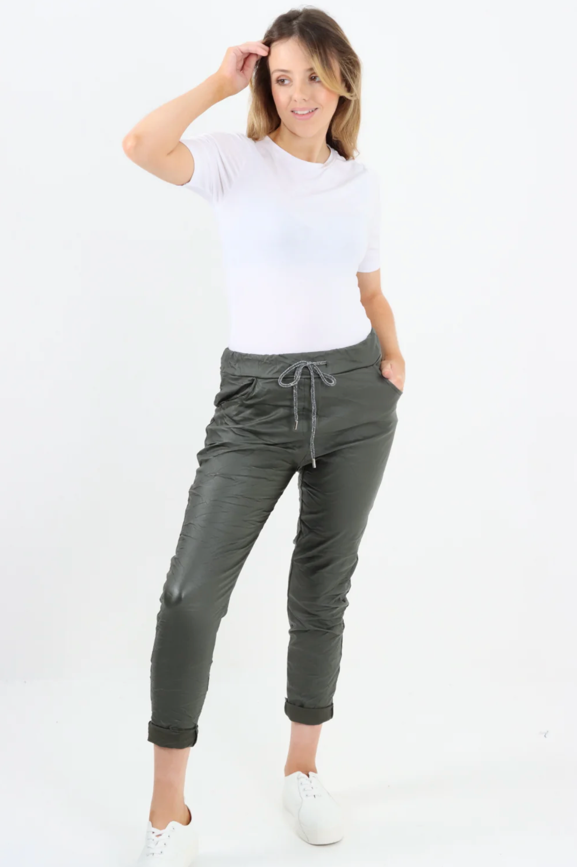 Wet Look Pants - Khaki – Ang&M