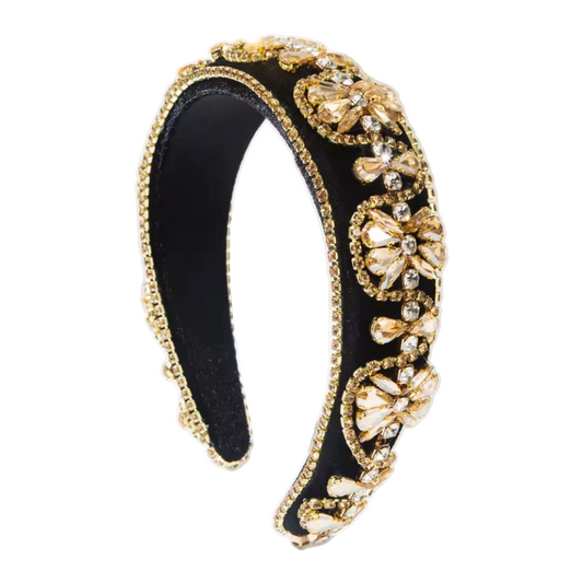 Jewelled Headband - Black & Gold