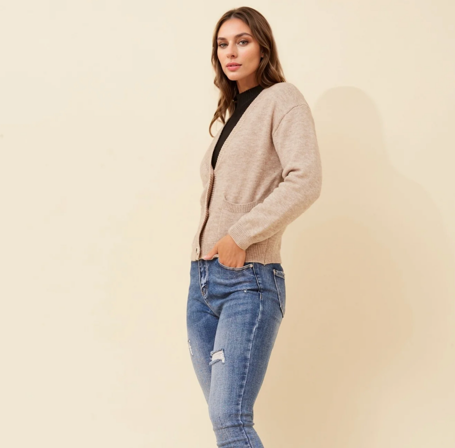 Cropped Pocket Cardigan - Latte
