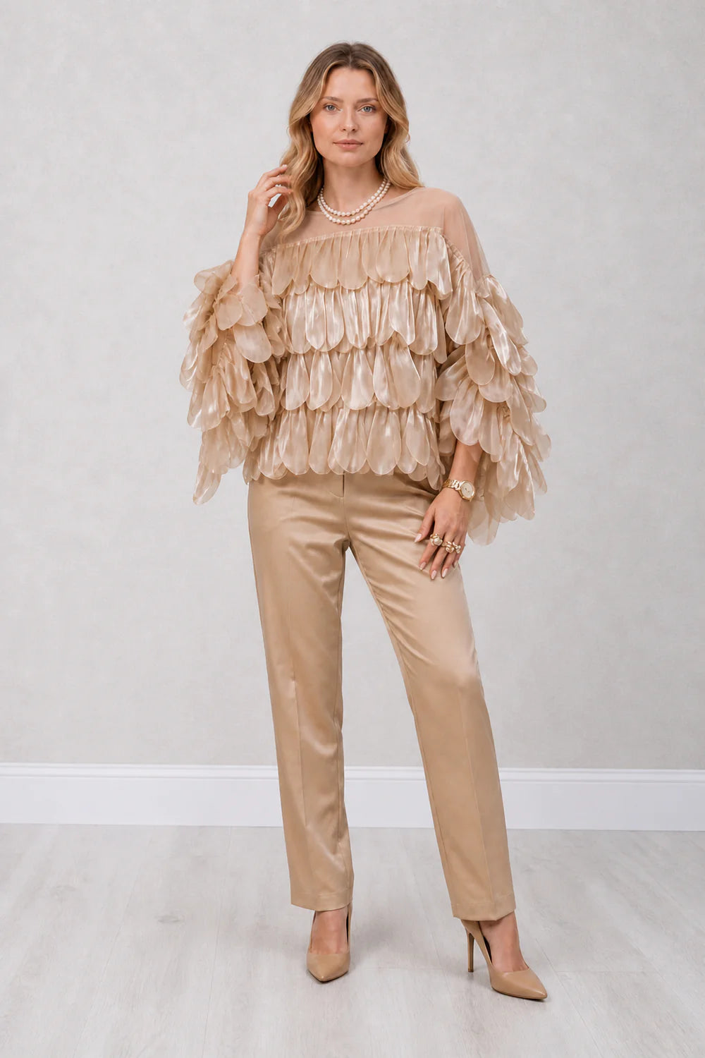 Organza Tiered Blouse - Gold