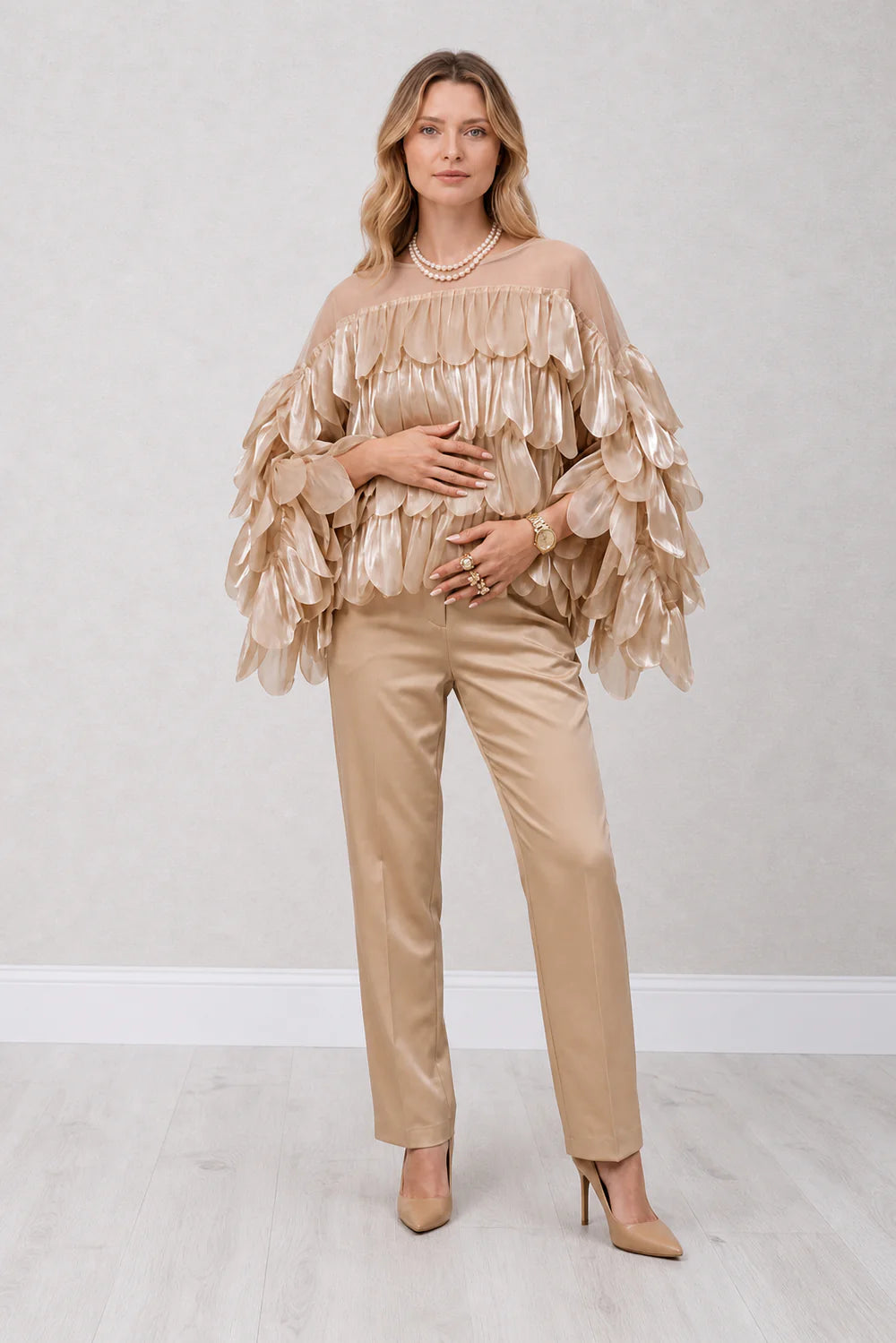Organza Tiered Blouse - Gold