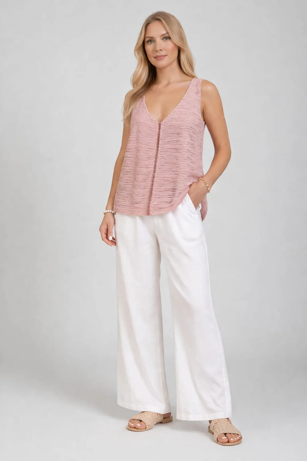 Tweed Stretch Tank - Coral