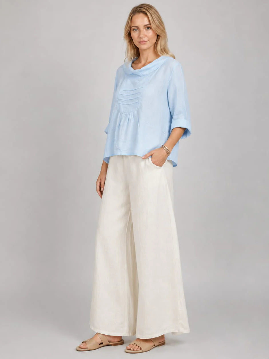 Pintuck Linen Top - Sky Blue