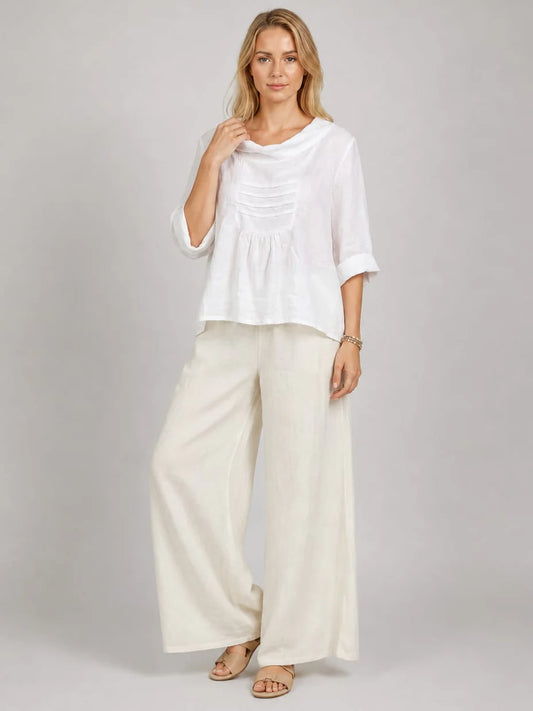 Pintuck Linen Top - White