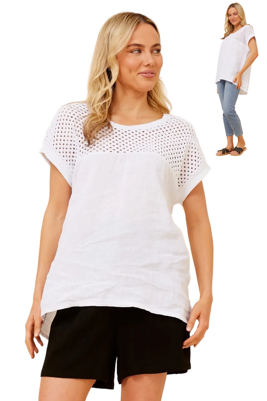 Linen Eyelet Top - White