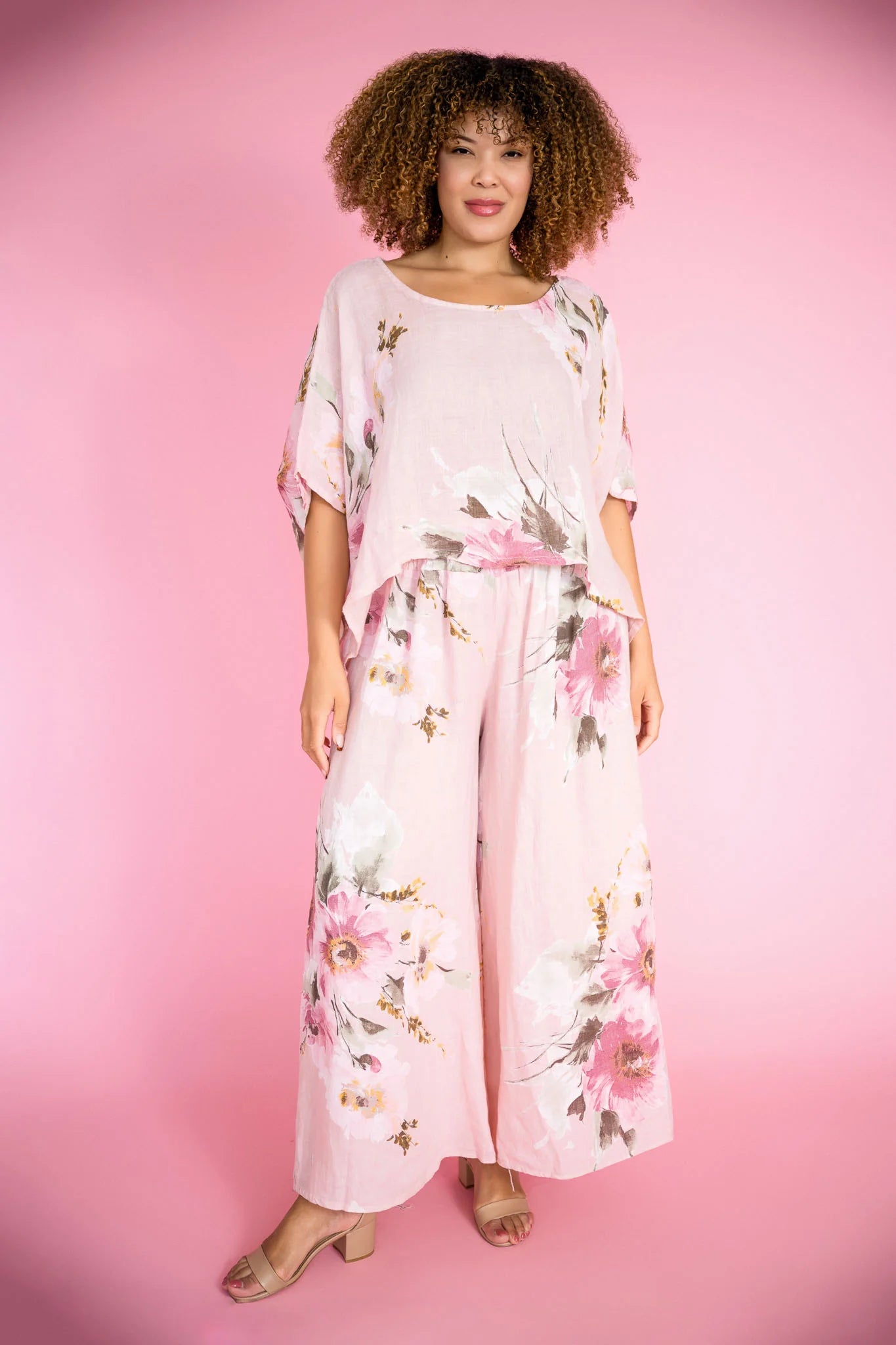 Floral Wide Leg Pants - Cipria Pink