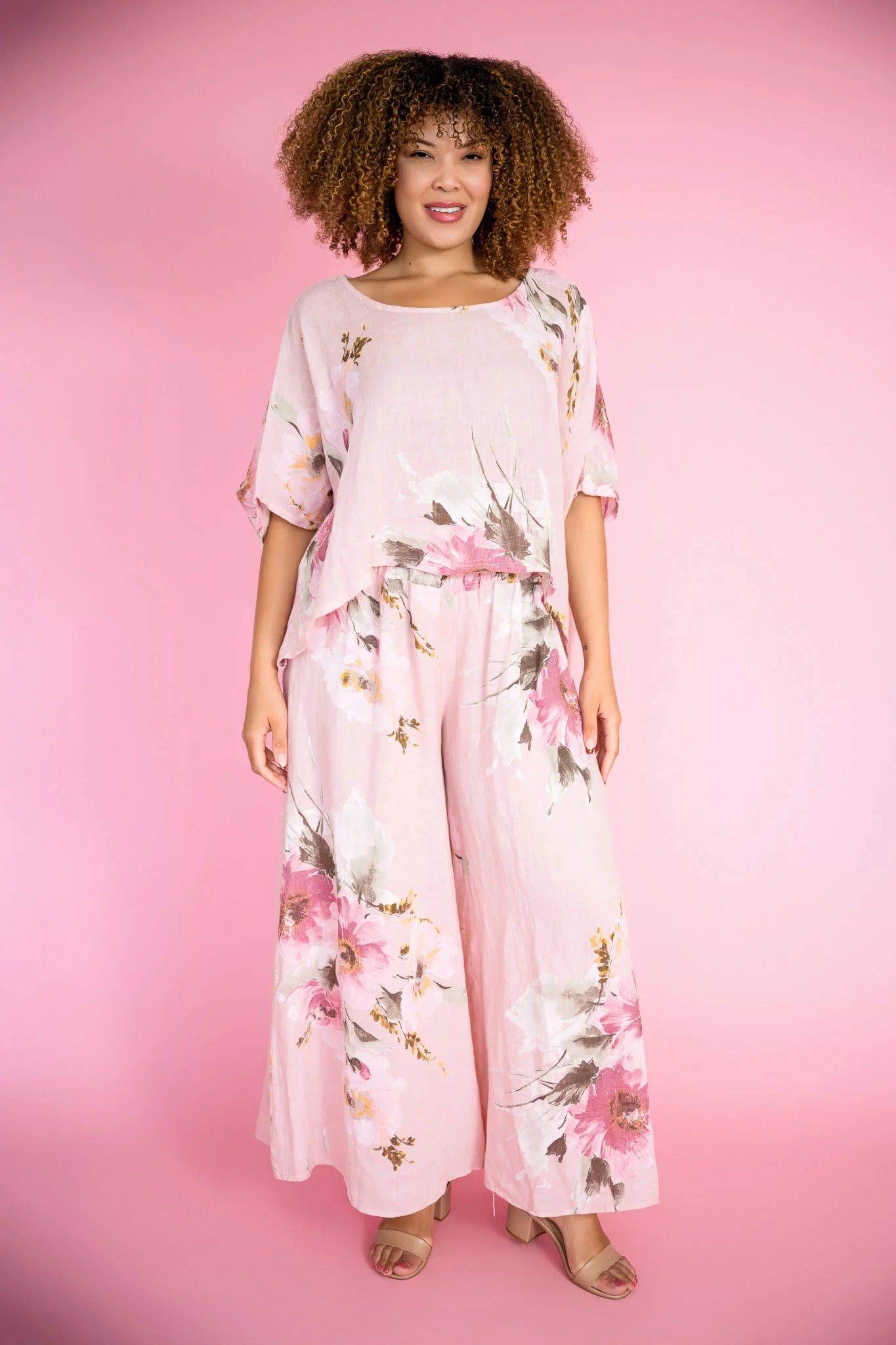 Floral Wide Leg Pants - Cipria Pink