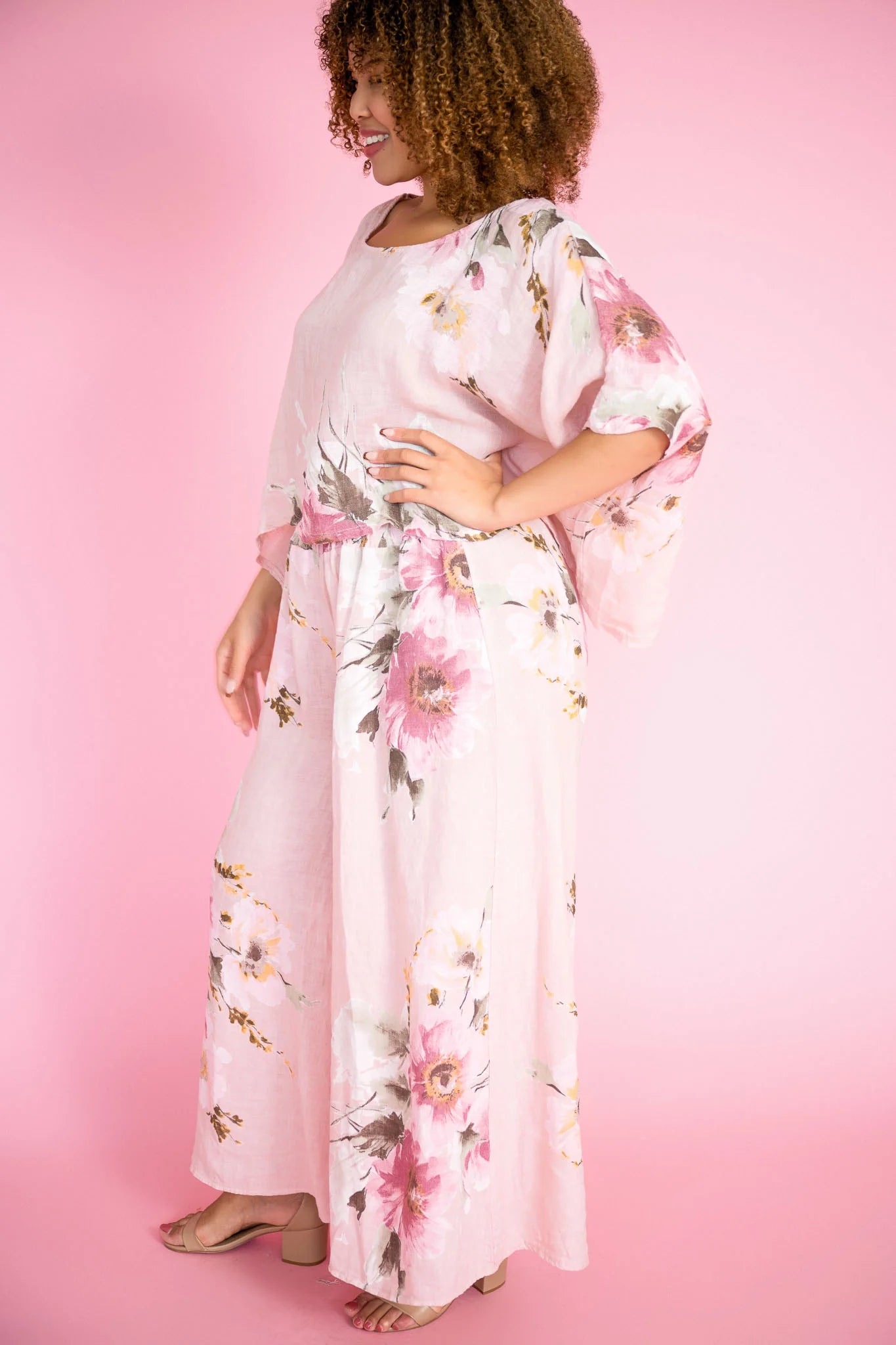 Floral Wide Leg Pants - Cipria Pink