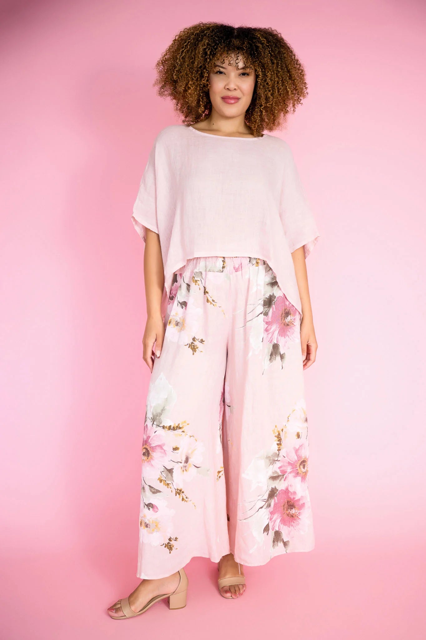 Floral Wide Leg Pants - Cipria Pink