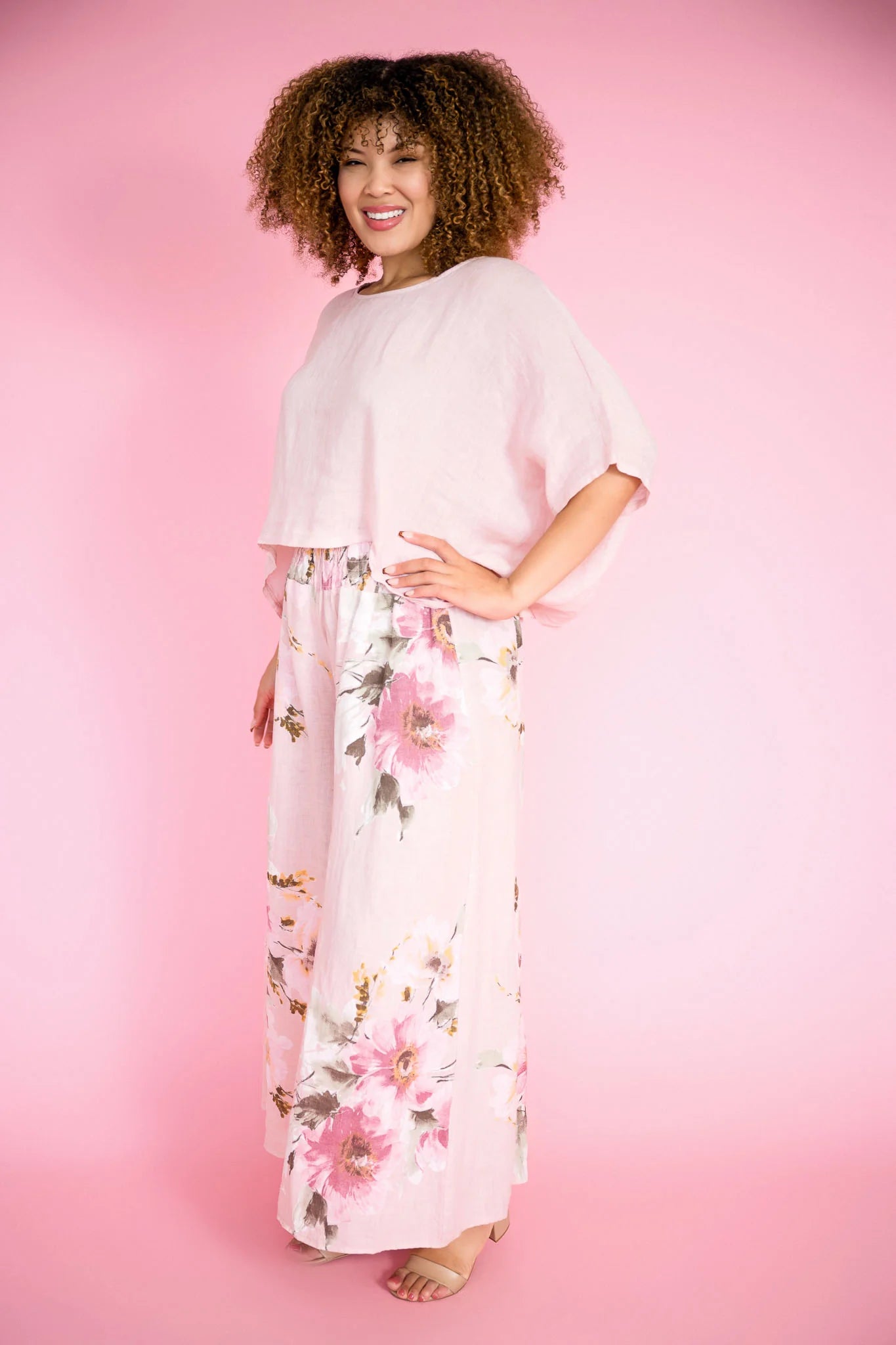 Floral Wide Leg Pants - Cipria Pink