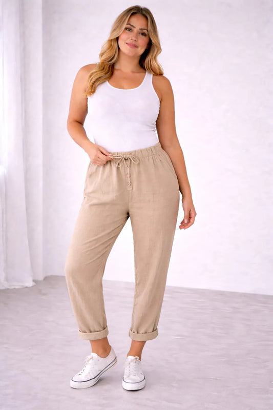 Button Fly Pants - Camel