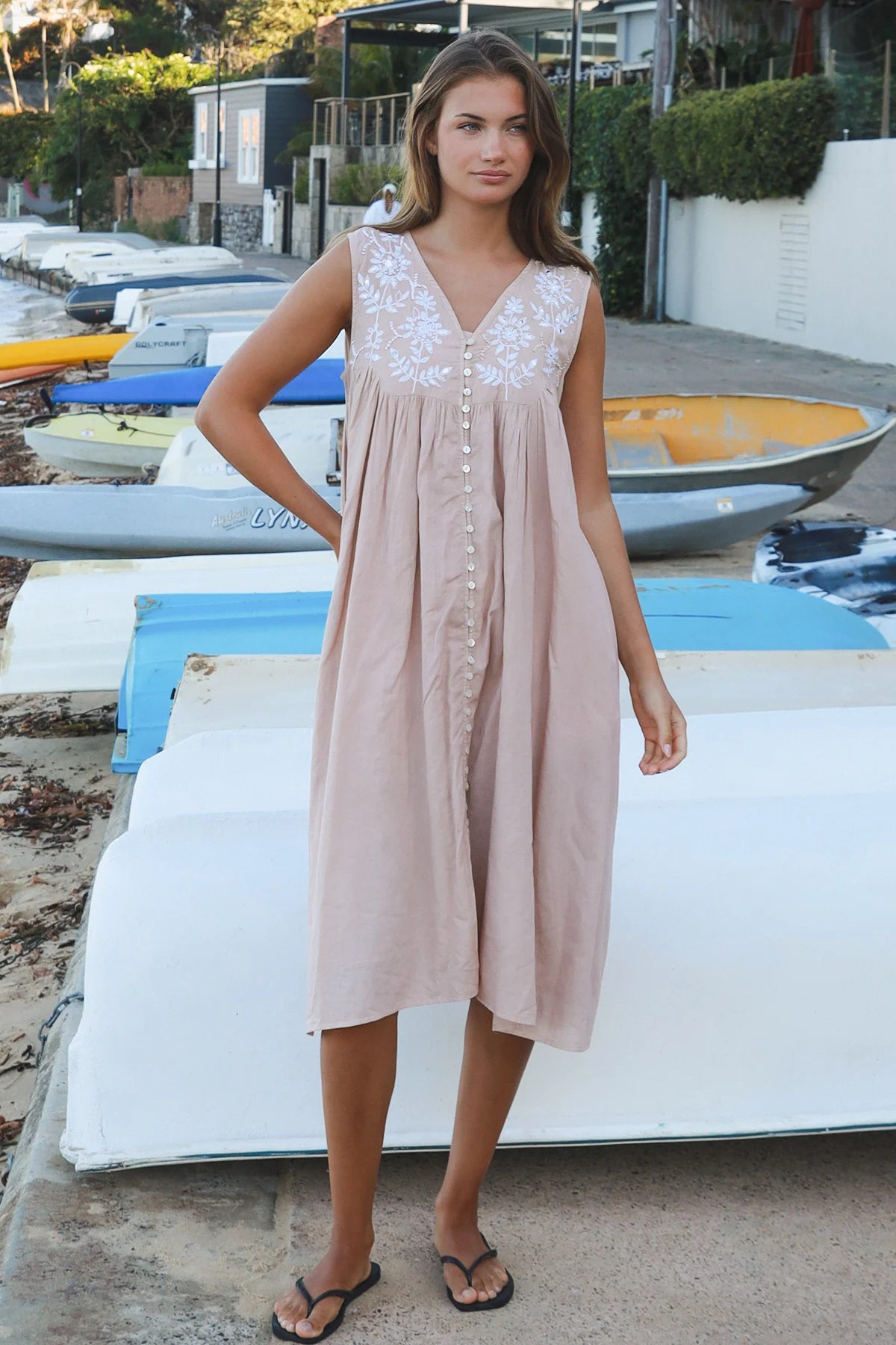 Sunflower Midi Dress - Nude