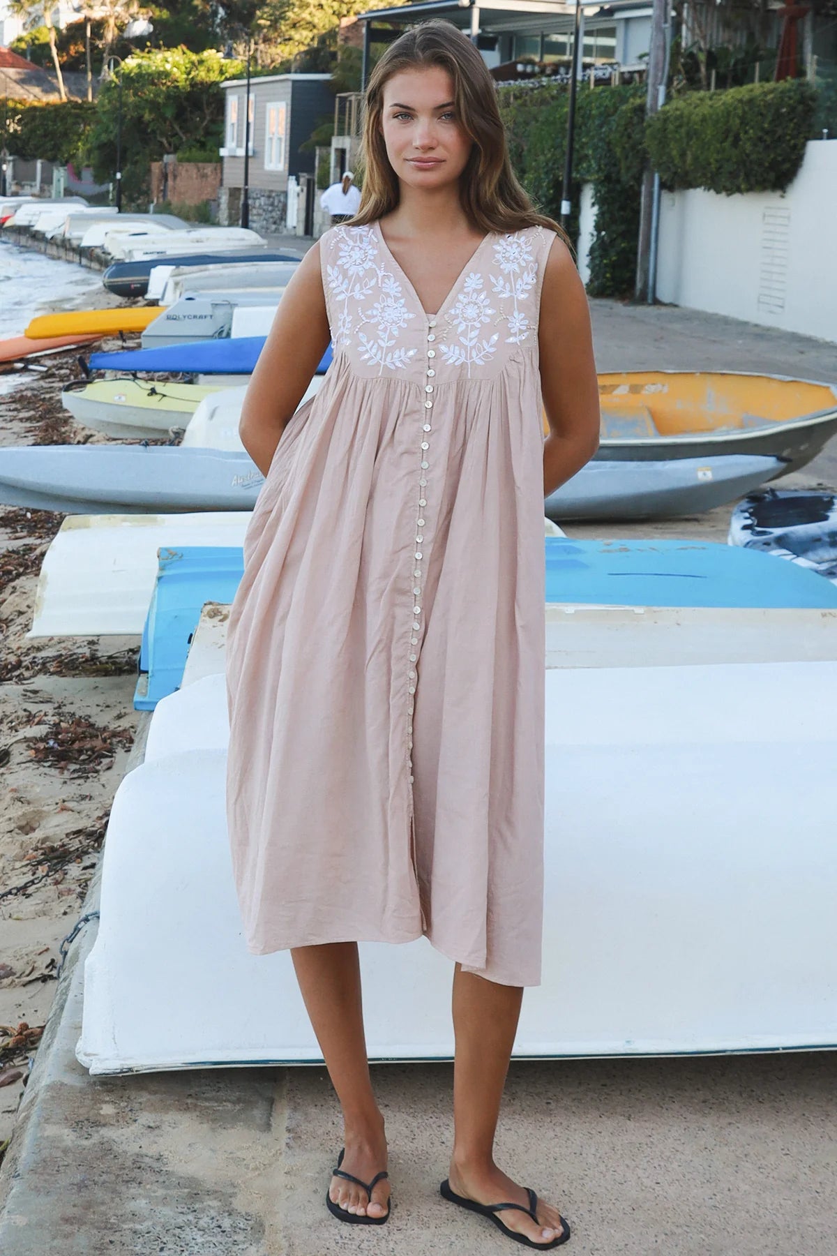 Sunflower Midi Dress - Nude