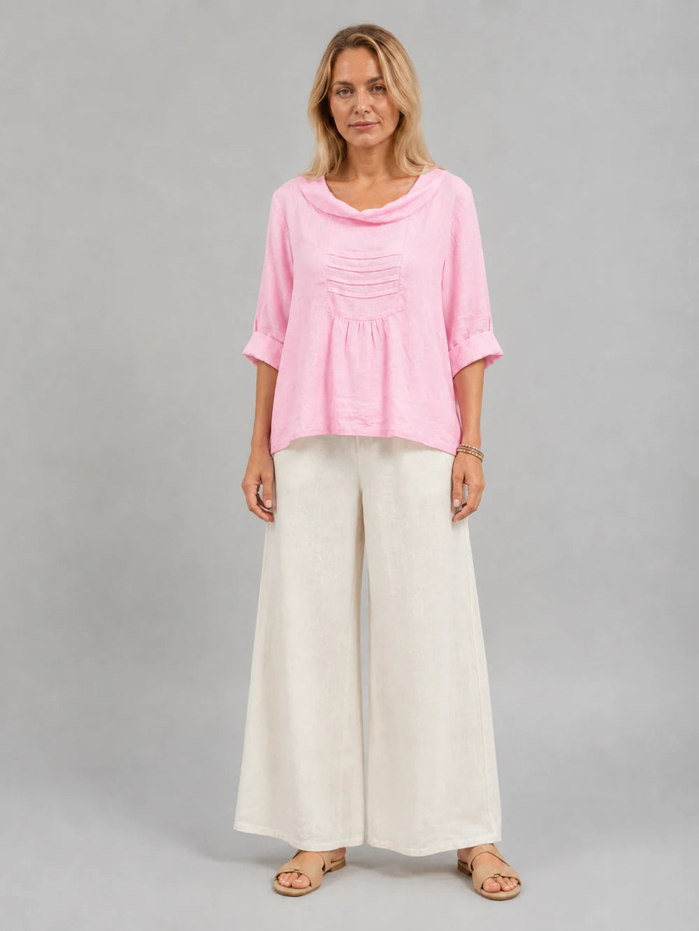 Pintuck Linen Top - Candy Pink