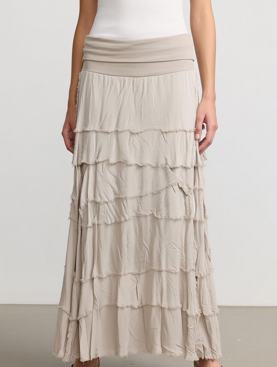Tiered Silky Skirt - Beige