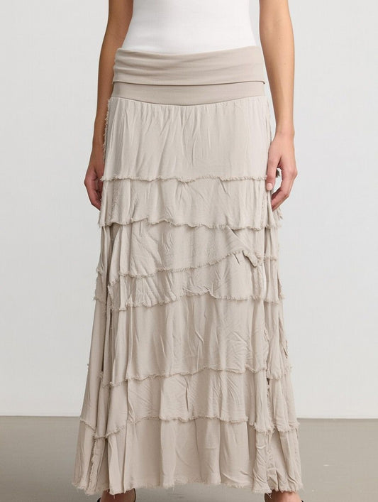 Tiered Silky Skirt - Beige