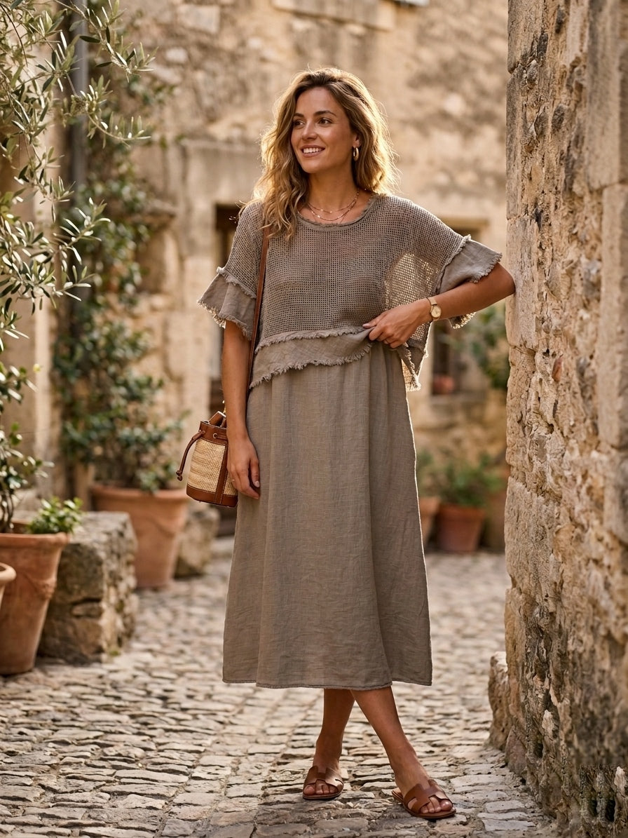 Layered Net Dress - Taupe