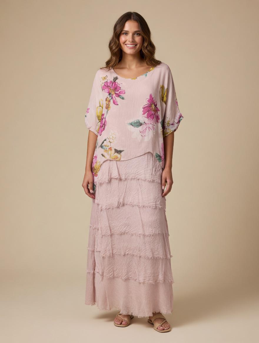 Floral Tiered Dress - Pink