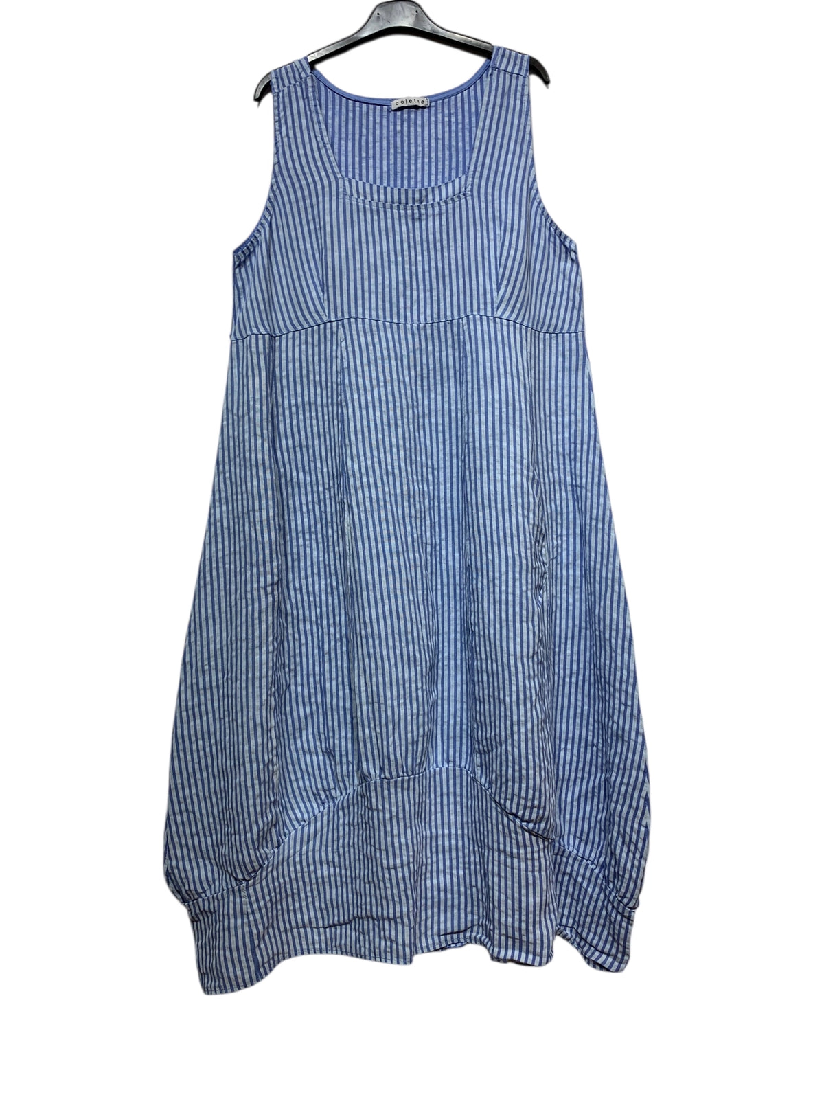 Square Neck Linen Dress - Light Blue