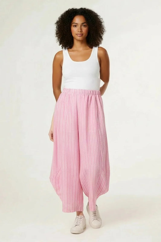 Striped Barrel Pants - Candy & White
